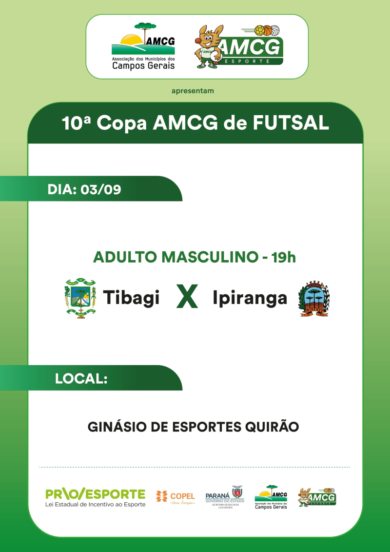 Tibagi estreia na Copa AMCG de Futsal contra Ipiranga em casa