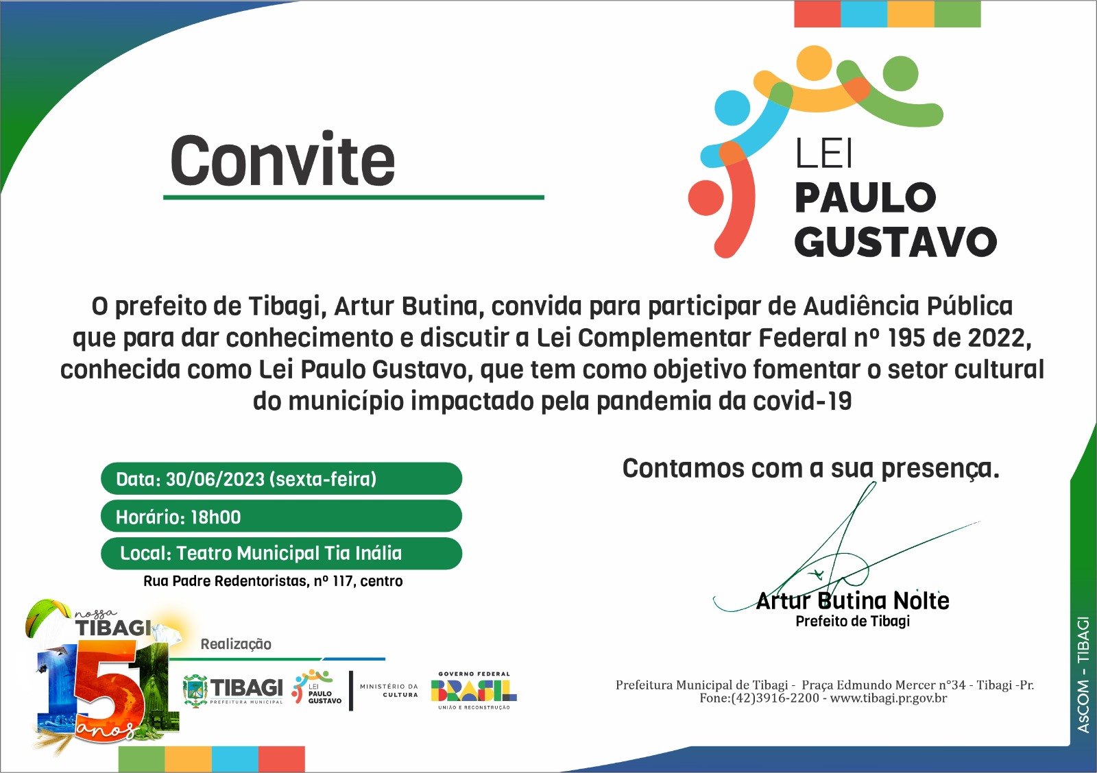 Cultura de Tibagi promove audiência pública para discutir a Lei Paulo Gustavo